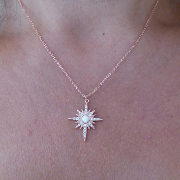 Opal North Star CZ Necklace - Rose Gold - Picture 4 of 5